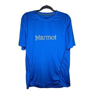Marmot T‎ Shirt Size Large Blue Polyester Athletic Outdoors Hiking Activity